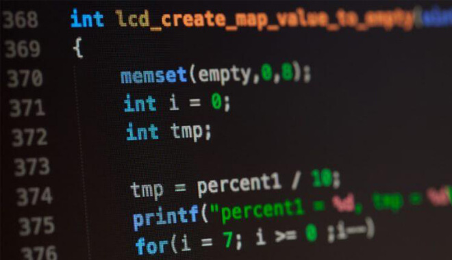 Programming code on a computer screen